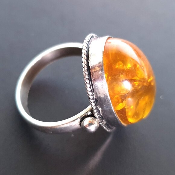 Beautiful Vintage Large Natural Baltic Amber 925 Sterling Silver Cocktail Ring - Picture 9 of 13